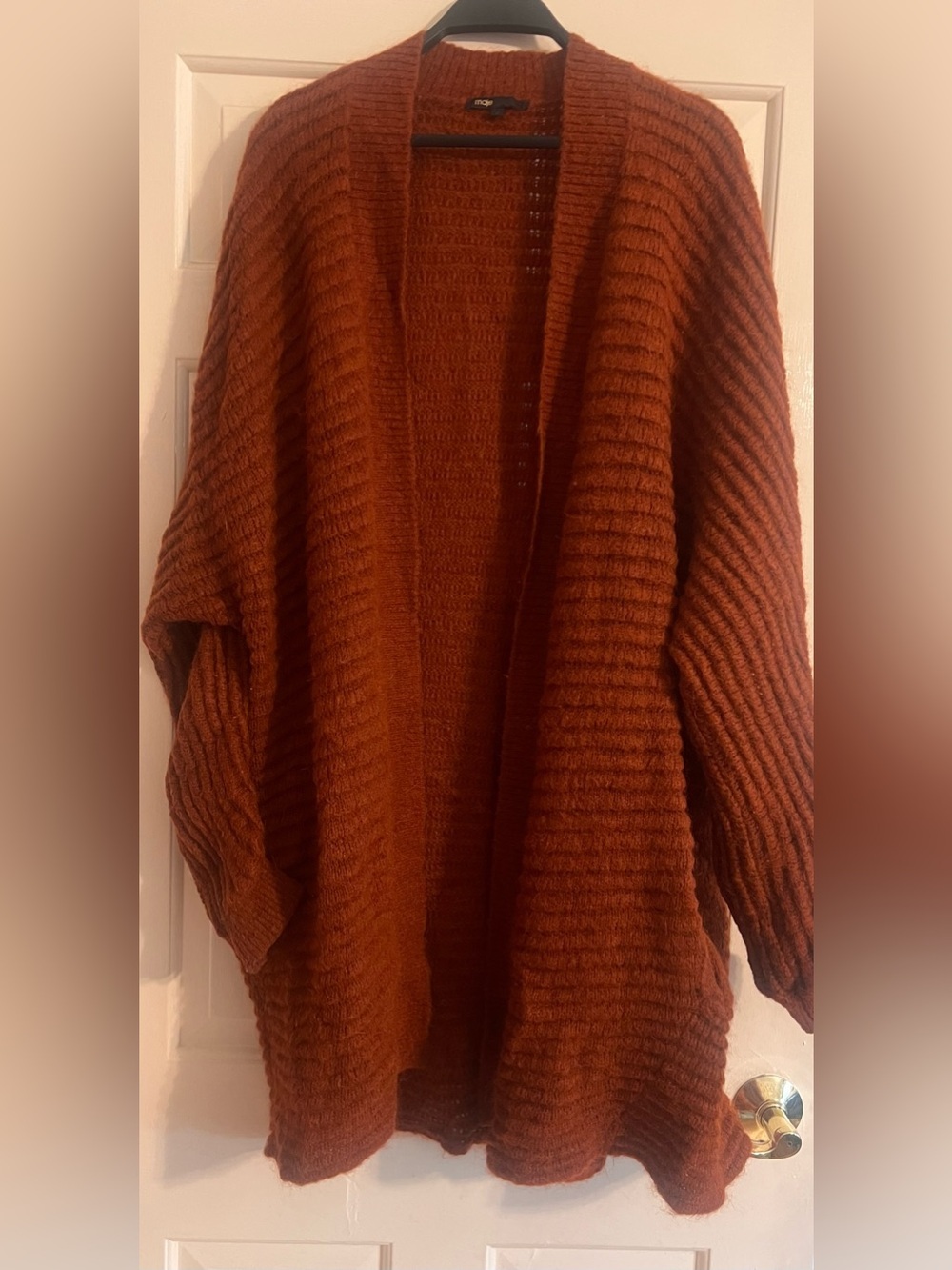 Maje Maurizio Rust Ribbed Longline Cardigan Sweater Open Front Size 2